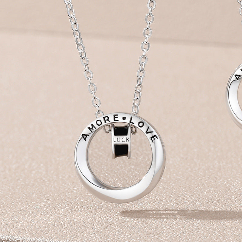 Double Ring Moby Couple Necklace Male And Female Pair - Dazpy