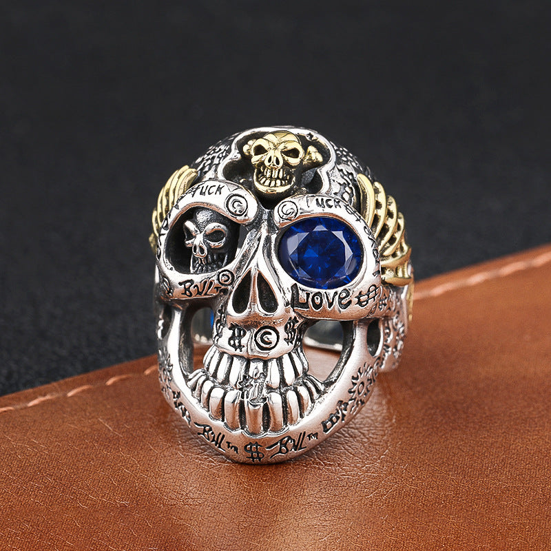 Mens Fashion Simple Dominant Skull Shape Sterling Silver Ring - Dazpy