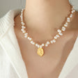 Women's Irregular Portrait Oval Plate Patchwork Freshwater Pearl Necklace - Dazpy