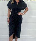 Women's Solid Viscose Fitted Midi Dress