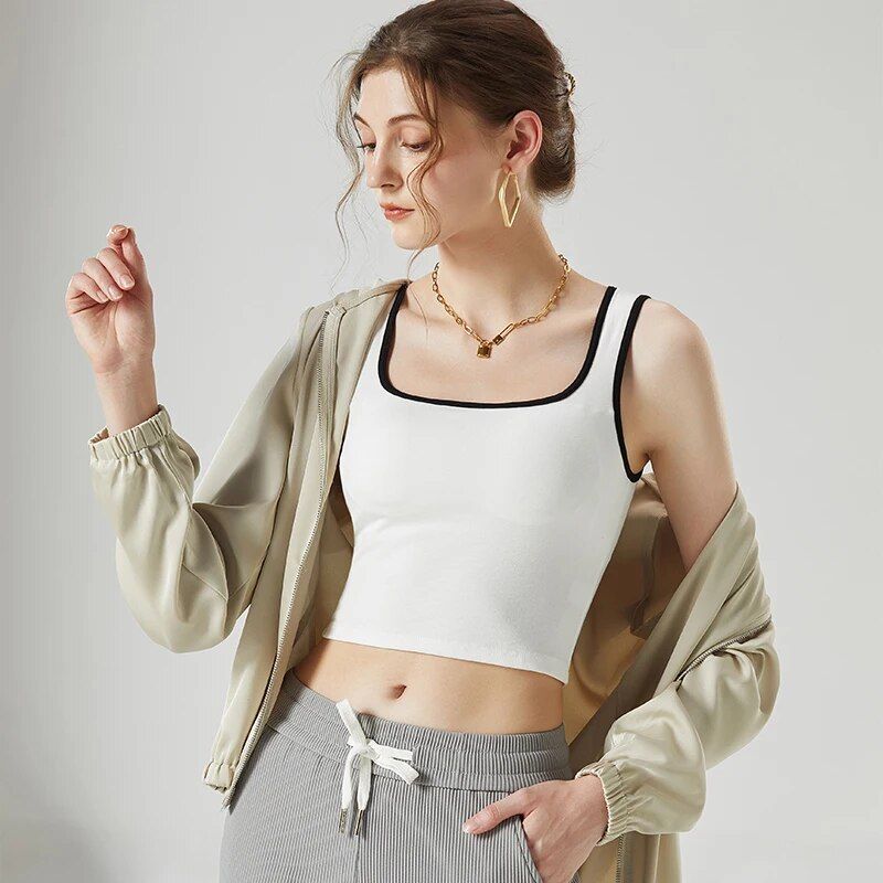 Gepolstertes ärmelloses Crop-Top mit Trägern für Damen