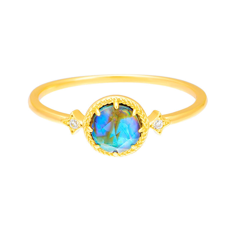 Retro Non-mainstream Style S925 Silver Plating 14K Gold Abalone Shell White Zirconium Ring - Dazpy