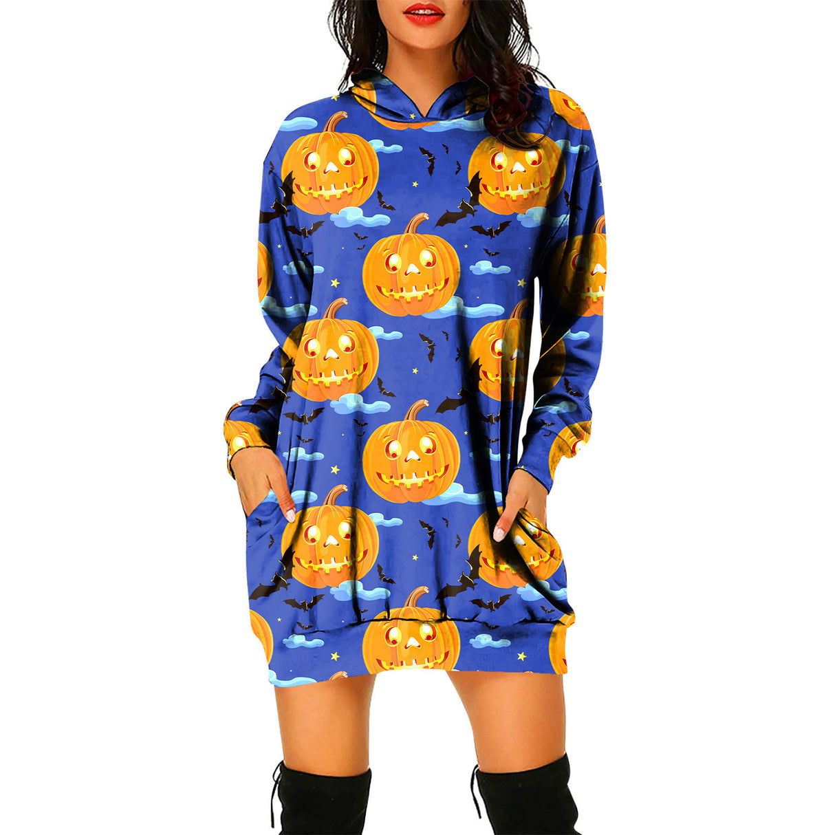 Pulloverkleid mit Kapuze für Damen mit Halloween-Motiv