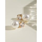 Gold Plated Stainless Steel Vintage Pearl & Zircon Earrings