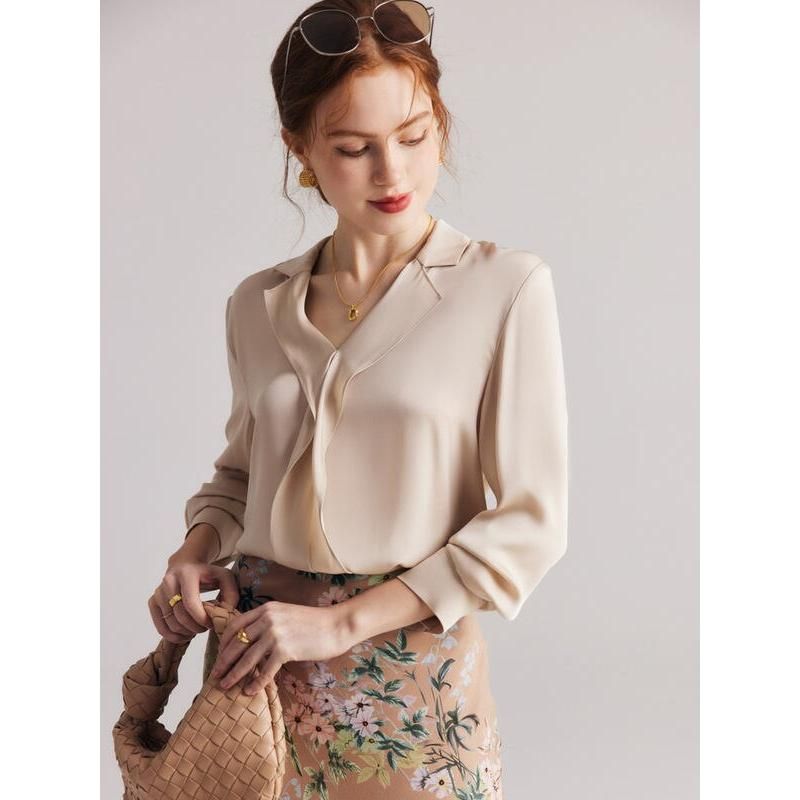 Elegant Ruffled V-Neck Silk Blouse