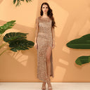 Vestido midi asimétrico de lentejuelas para mujer