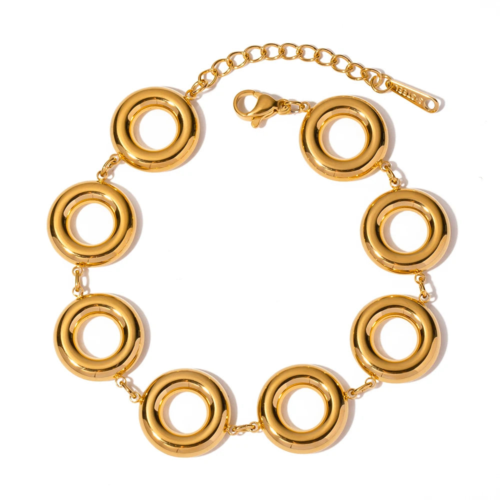 Elegante Brazalete tipo Donut de Acero Inoxidable Chapado en Oro de 18k