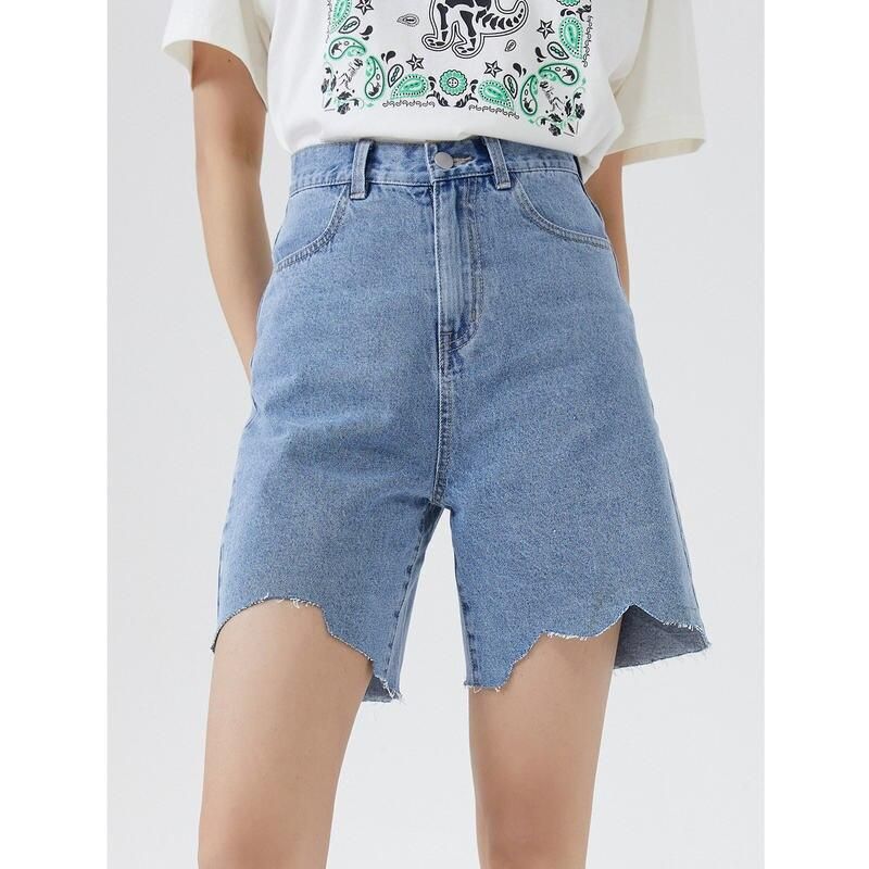 100% Cotton Solid Color A-Line Bermuda Denim Shorts