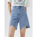 100% Cotton Solid Color A-Line Bermuda Denim Shorts