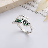 S925 Sterling Silver Vintage Epoxy Distressed Butterfly Stay Bamboo Ring - Dazpy