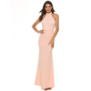 Vestido largo de encaje con cuello halter y espalda descubierta para mujer