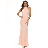 Women's Halter Backless Lace Long Dress