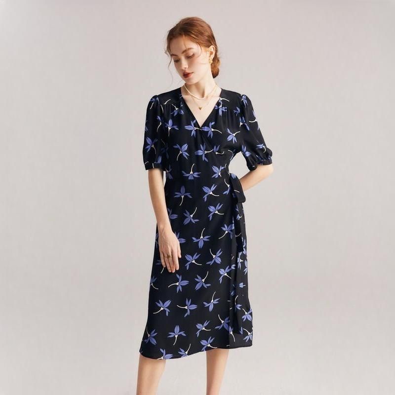 Floral Silk Crepe De Chine Wrap Dress