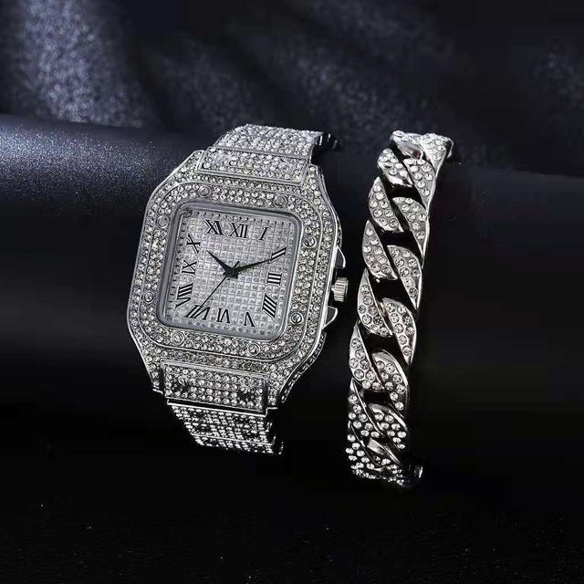 Square Diamond Steel Band Quartz Watch - Dazpy