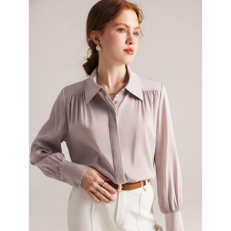 Elegante blusa de seda de manga larga para mujer