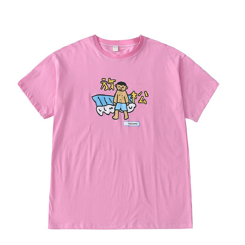 Summer Relaxation Loose Cartoon Tee