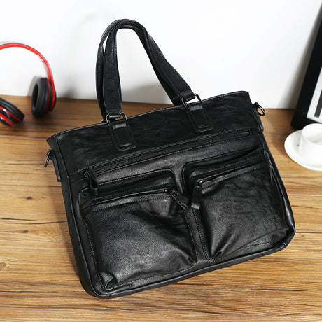 Men's Business Casual PU Leather Handbags One Shoulder Multi-portion - Dazpy