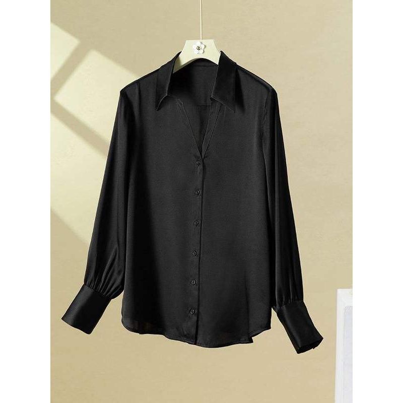 Blusa elegante con cuello en V 100% seda para mujer