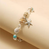 Charming Starfish and Green Stone Beaded Anklet for Women