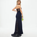 Vestido largo de encaje con cuello halter y espalda descubierta para mujer