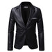 Pu Leather One Button Single Suit Jacket Small Men's Plus Size