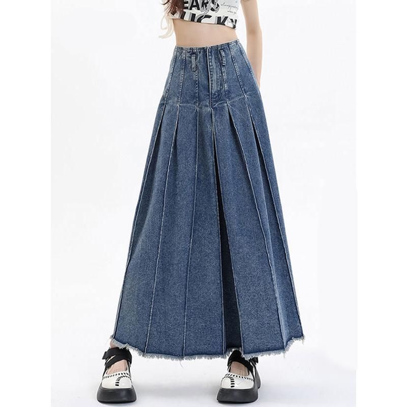 Chic High Waist Vintage Blue Denim A-line Skirt