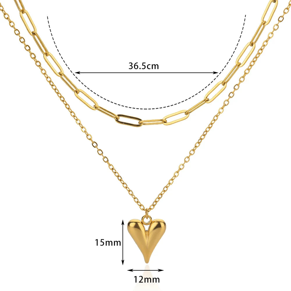 Romantic Double Layered Heart Chain Necklace