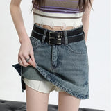 Chic High Waist Denim Mini Skirt with Belt