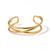 Brazalete multicapa de acero inoxidable bañado en oro de 18 quilates