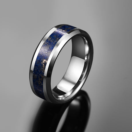 8mm Wide Inlaid Lapis Lazuli Men's Tungsten Steel Ring - Dazpy