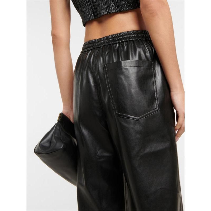 Schwarze gerade Retro-Lederhose für Damen