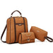 3-in-1 Vegan Leather Fashion Backpack Set with Laptop Compartment & Wristlet