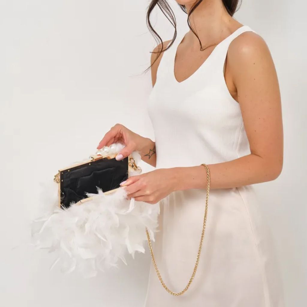 Luxury Feather Clutches: Fashion Pearls Top-handle Purse