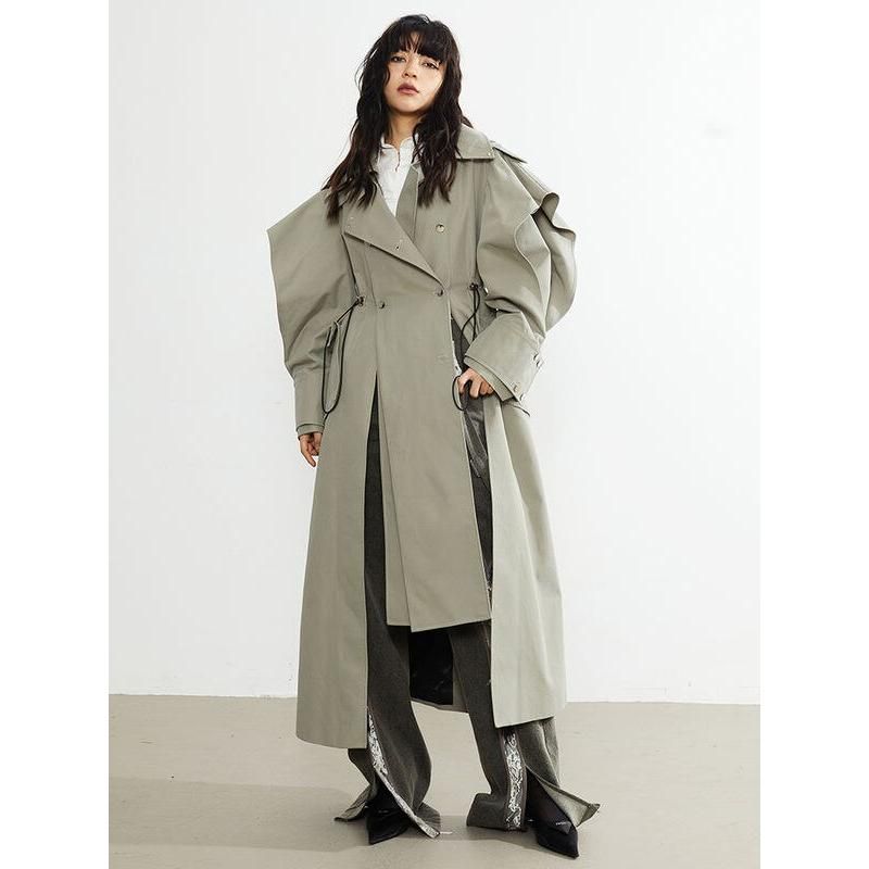 Women's Double-Breasted Trench Coat with Irregular Hem