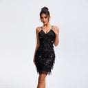 Black Sequin V-Neck Sleeveless Dress