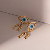 18K Gold Plated Stainless Steel Asymmetrical Devil's Eye Earrings