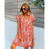 V-Neck Chiffon Dress with Ruffled Edges and Flying Sleeves