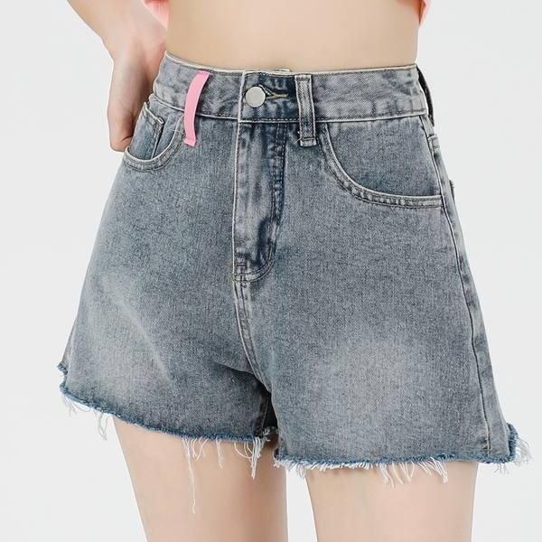 Lässige Jeans-Shorts mit hoher Taille und Stickerei für Damen