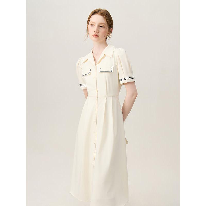 Summer Chic Vintage-Inspired Polo Collar Mid-Calf Dress