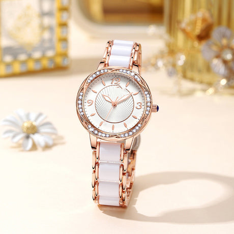 Women's Fashion Simple Ceramic Strap Butterfly Buckle Quartz Watch - Dazpy