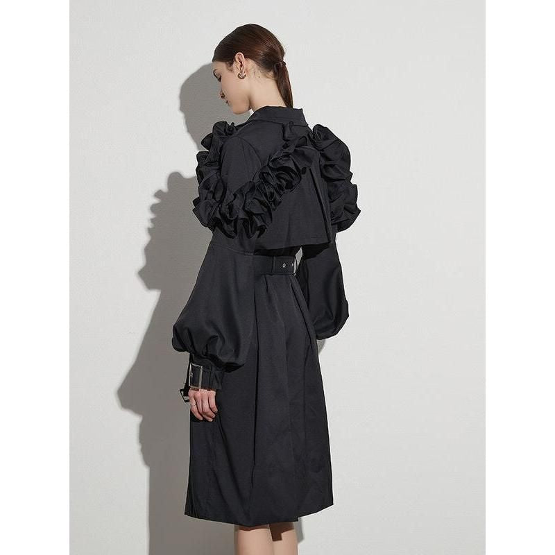 Elegant Spliced Ruffle Trench Coat for Women