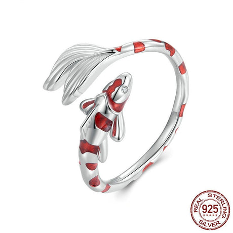 S925 Sterling Silver Red Lucky Koi Ring - Dazpy