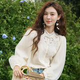 Spring Hollow Embroidered Mesh Blouse