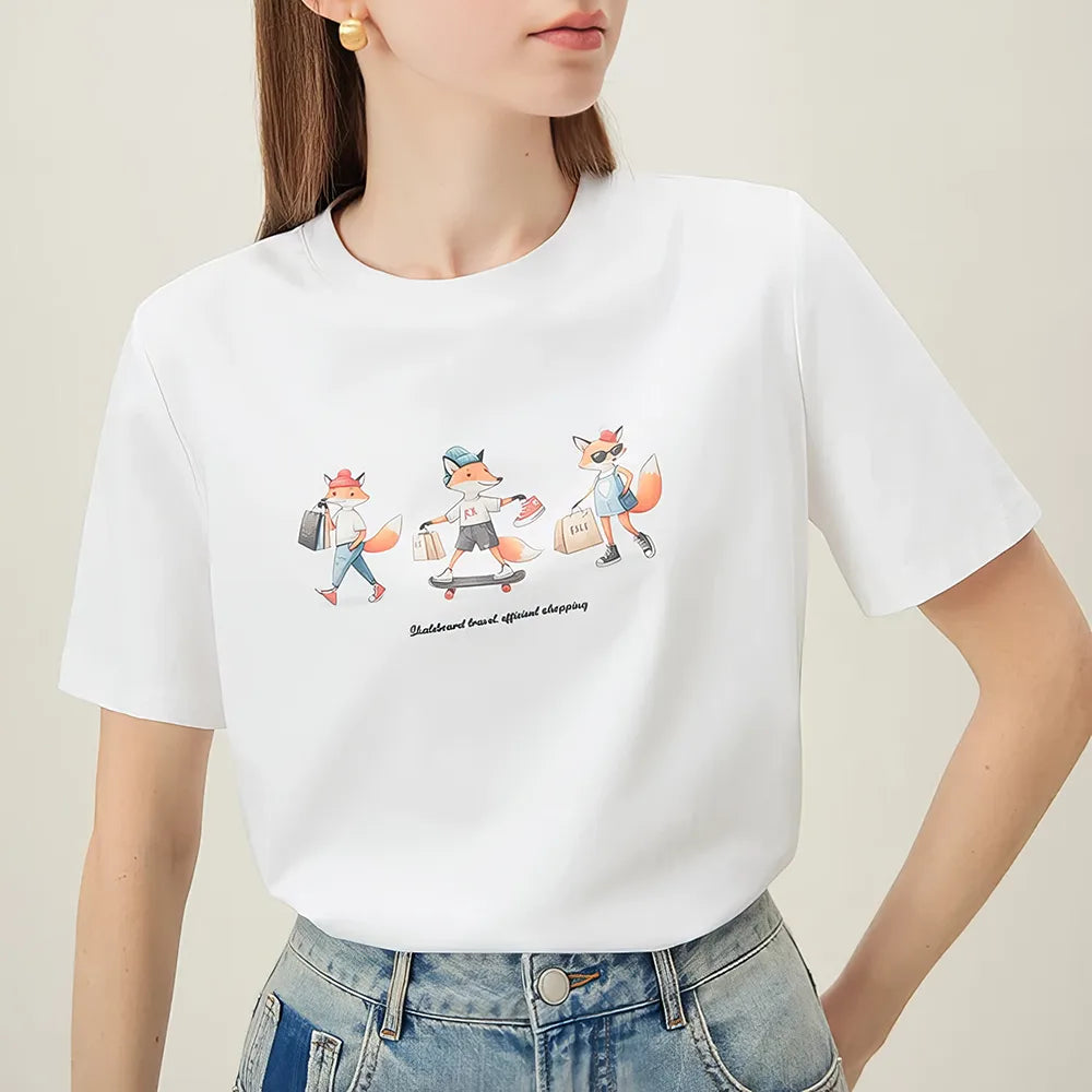 Charming Fox Print Summer Tee for Women