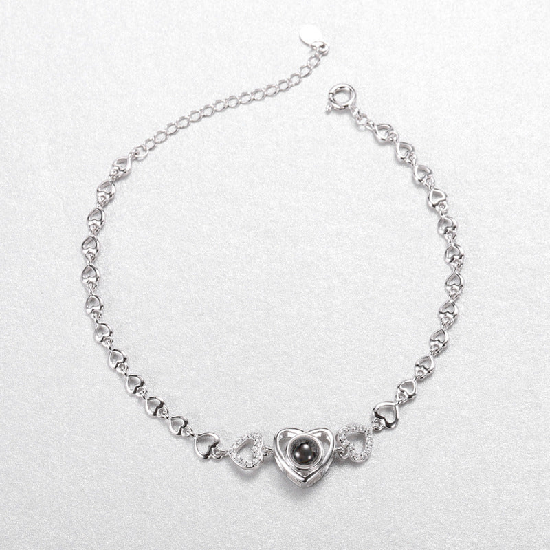 Women's Hollow Heart Projection Sterling Silver Bracelet - Dazpy