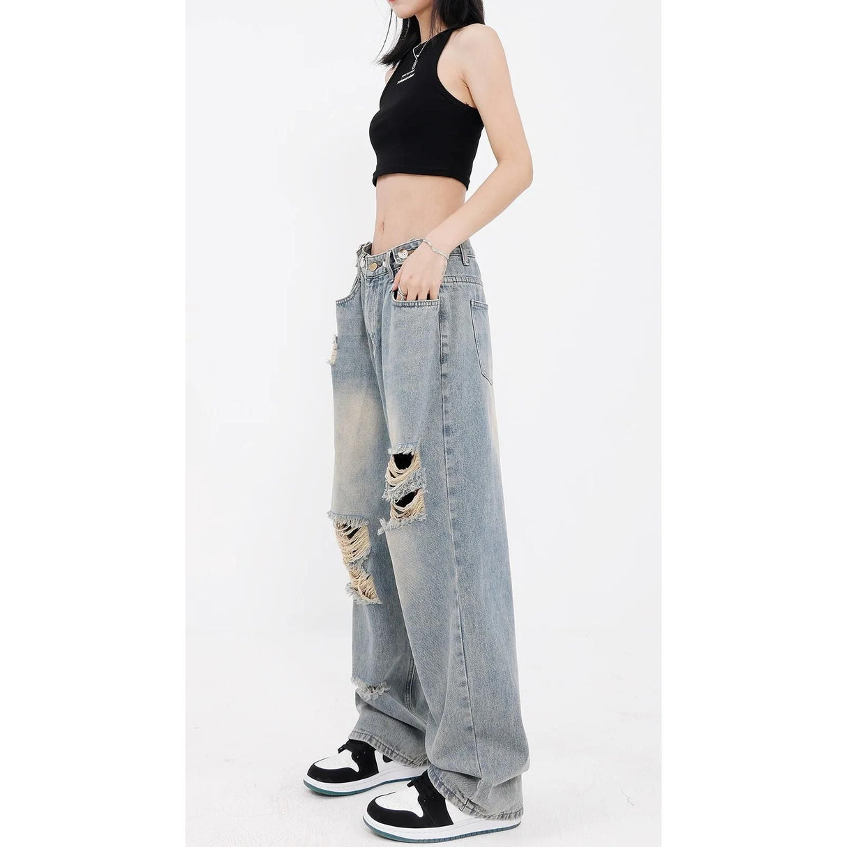 Schicke Streetwear Gradient Washed Jeans mit weitem Beindesign