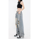 Chic Streetwear Gradient Washed Jeans with Wide Leg Design