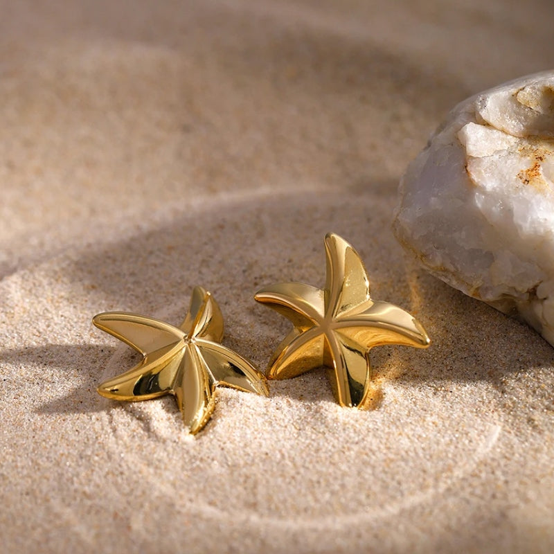 Exquisite 18K Stainless Steel Geometric Pentagram Sea Starfish Earrings