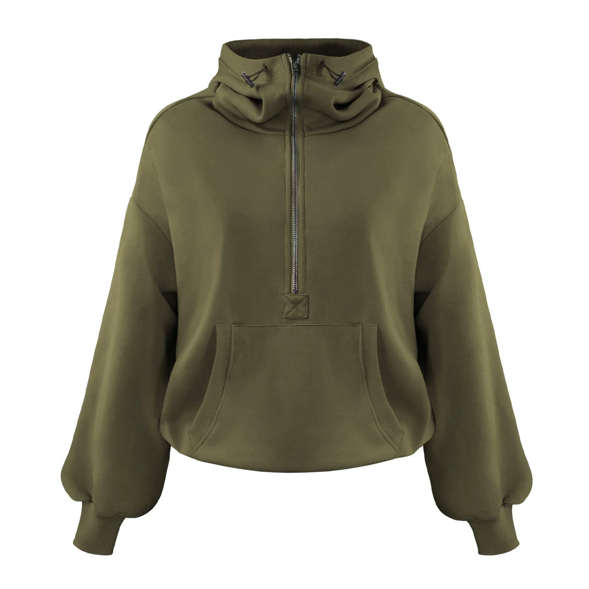 Sudadera con capucha elegante de estilo urbano para mujer, con media cremallera y bolsillos