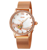 Rose Gold Luminous Watch With Mother-of-pearl Face And Diamonds - Dazpy